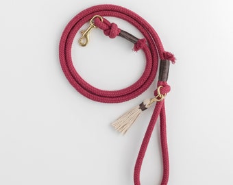 Plum Red Organic Cotton Rope Dog Leash // Rope Dog Lead - Soft Dog Leash - Brass Dog Leash - Australia