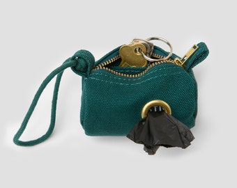 Poo Bag Holder - Forest Green Canvas // Organic Cotton Poo Bag Holder // Brass Poo Bag Holder // Australia