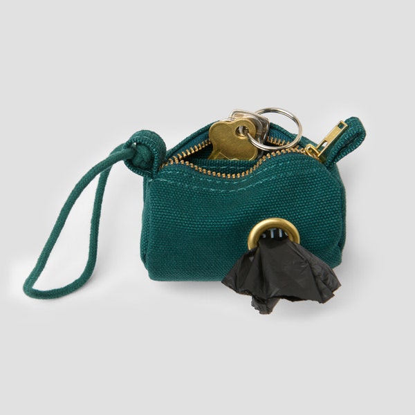 Poo Bag Holder - Forest Green Canvas // Organic Cotton Poo Bag Holder // Brass Poo Bag Holder // Australia