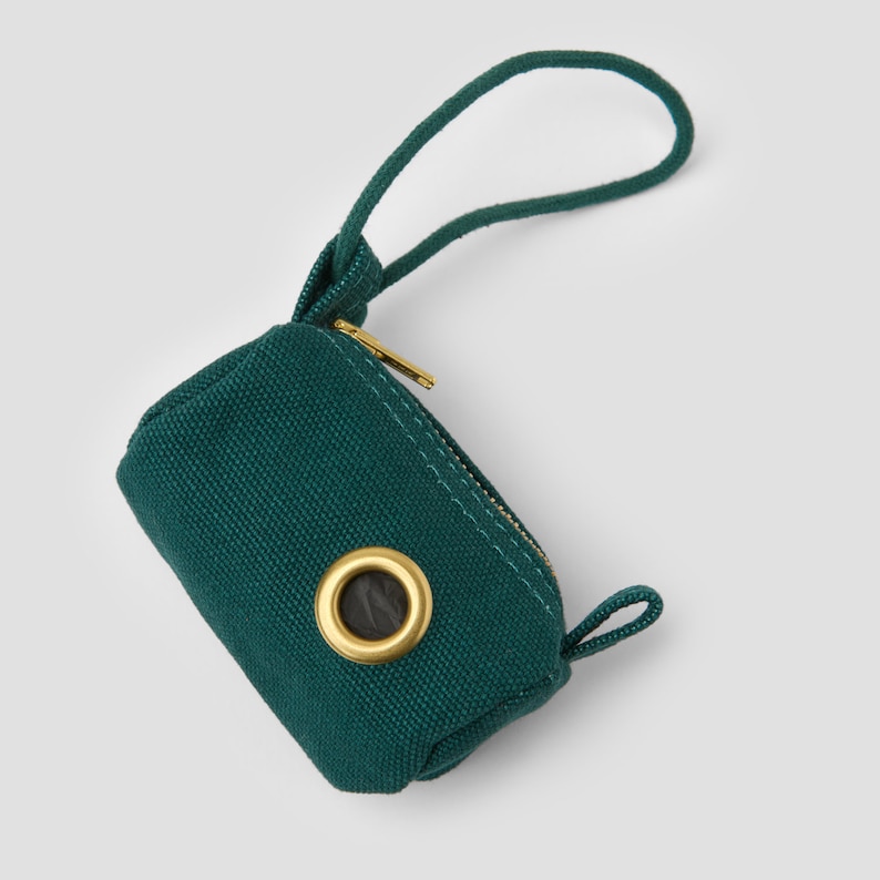 Poo Bag Holder Forest Green Canvas // Organic Cotton Poo Bag Holder // Brass Poo Bag Holder // Australia image 2
