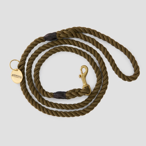 Olive Rope Dog Leash // Rope Dog Lead - Strong Dog Leash - Brass Dog Leash - Australia