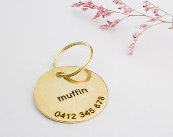 Lowercase Personalized Brass Dog ID Tag // Stamped Custom Pet Tag - Dog ID Tag - Dog Collar Name Tag - Cat ID Tag - Metal Pet Tag