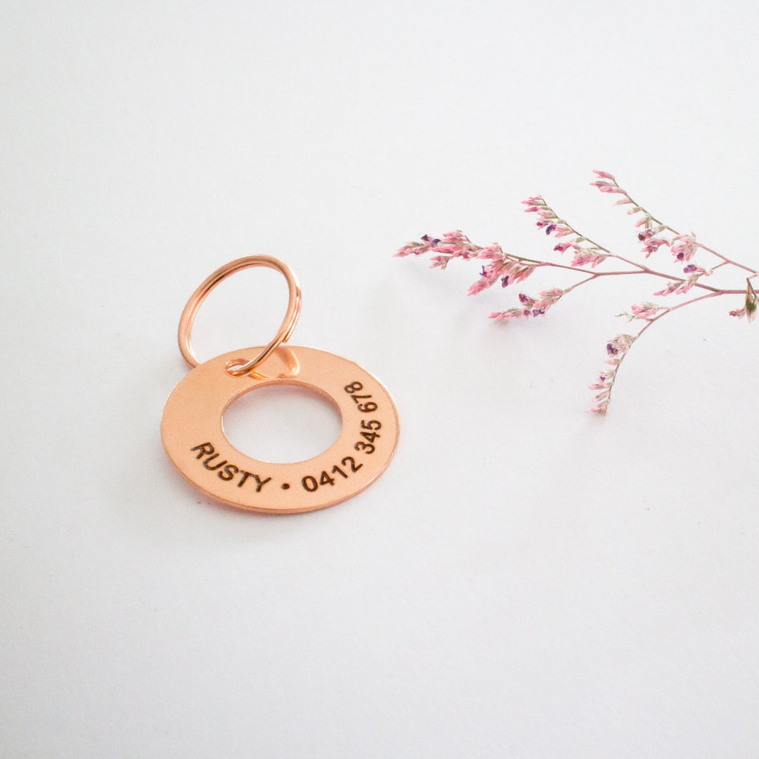 Personalized Stamped Copper Ring Dog Tag // Custom Pet ID Dog ID Tag