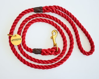 Red Rope Dog Leash // Rope Dog Lead - Strong Dog Leash - Brass Dog Leash - Australia