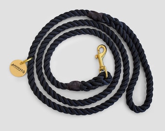 Midnight Black Rope Dog Leash // Rope Dog Lead - Strong Dog Leash - Brass Dog Leash - Australia