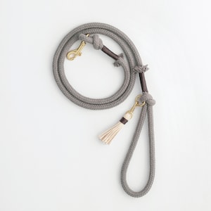 Stone Grey Organic Cotton Rope Dog Leash // Rope Dog Lead - Soft Dog Leash - Brass Dog Leash - Australia