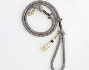 Stone Grey Organic Cotton Rope Dog Leash // Rope Dog Lead - Soft Dog Leash - Brass Dog Leash - Australia