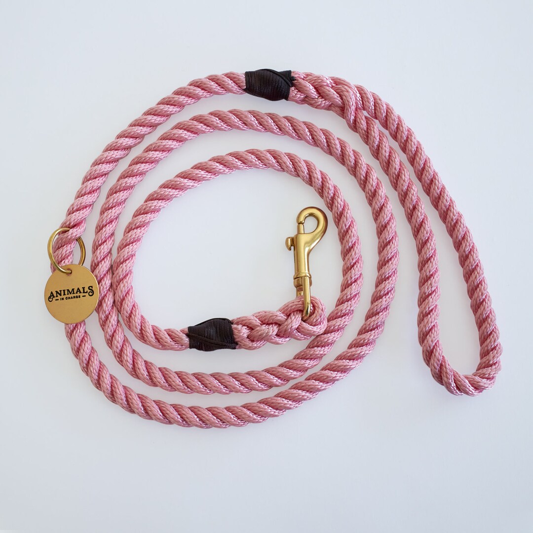Rose Pink Rope Dog Leash // Rope Dog Lead Strong Dog Leash Brass Dog
