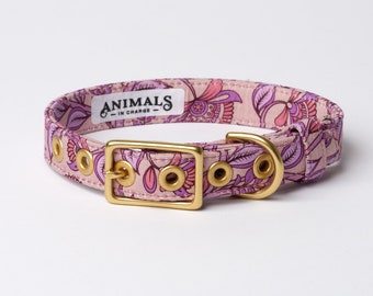 Bohemian Sunrise + Brass Dog Collar // Fabric Dog Collar Buckle Collar - Australia - Floral dog collar