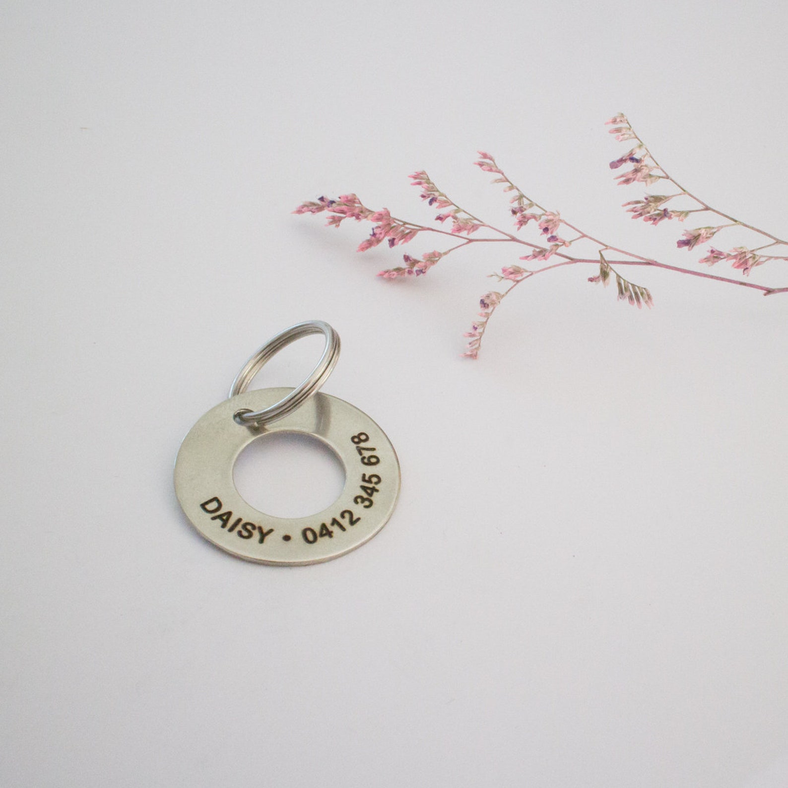Personalized Silver Ring Dog ID Tag // Stamped Custom Pet Tag Etsy