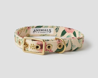 Cottage Garden + Brass Dog Collar // Fabric Dog Collar Buckle Collar - Australia - Floral dog collar