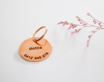 Lowercase Personalized Stamped Copper Dog Tag // Custom Pet ID - Dog ID Tag - Dog Collar Name Tag - Cat ID Tag - Metal Pet Tag