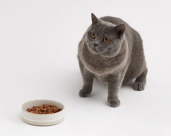 Natural White Stoneware Cat Bowl // Ceramic Cat Bowl - Clay Cat Bowl - Pottery Cat Bowl - Australia