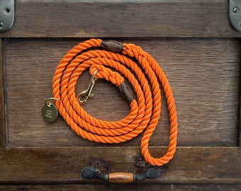 Orange Rope Dog Leash // Rope Dog Lead - Strong Dog Leash - Brass Dog Leash - Australia