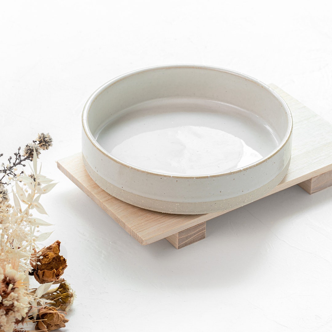 Natural White Stoneware Dog Food Bowl // Ceramic Dog Bowl Clay Dog Bowl