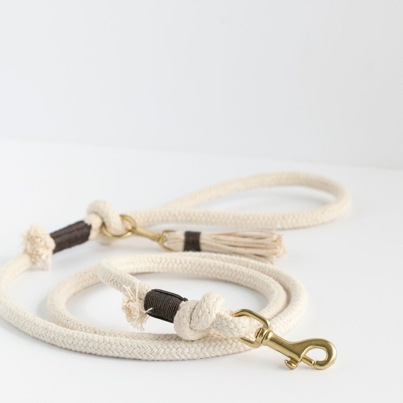 Natural Organic Cotton Rope Dog Leash // Rope Dog Lead Soft Dog Leash Brass Dog Leash Australia image 2