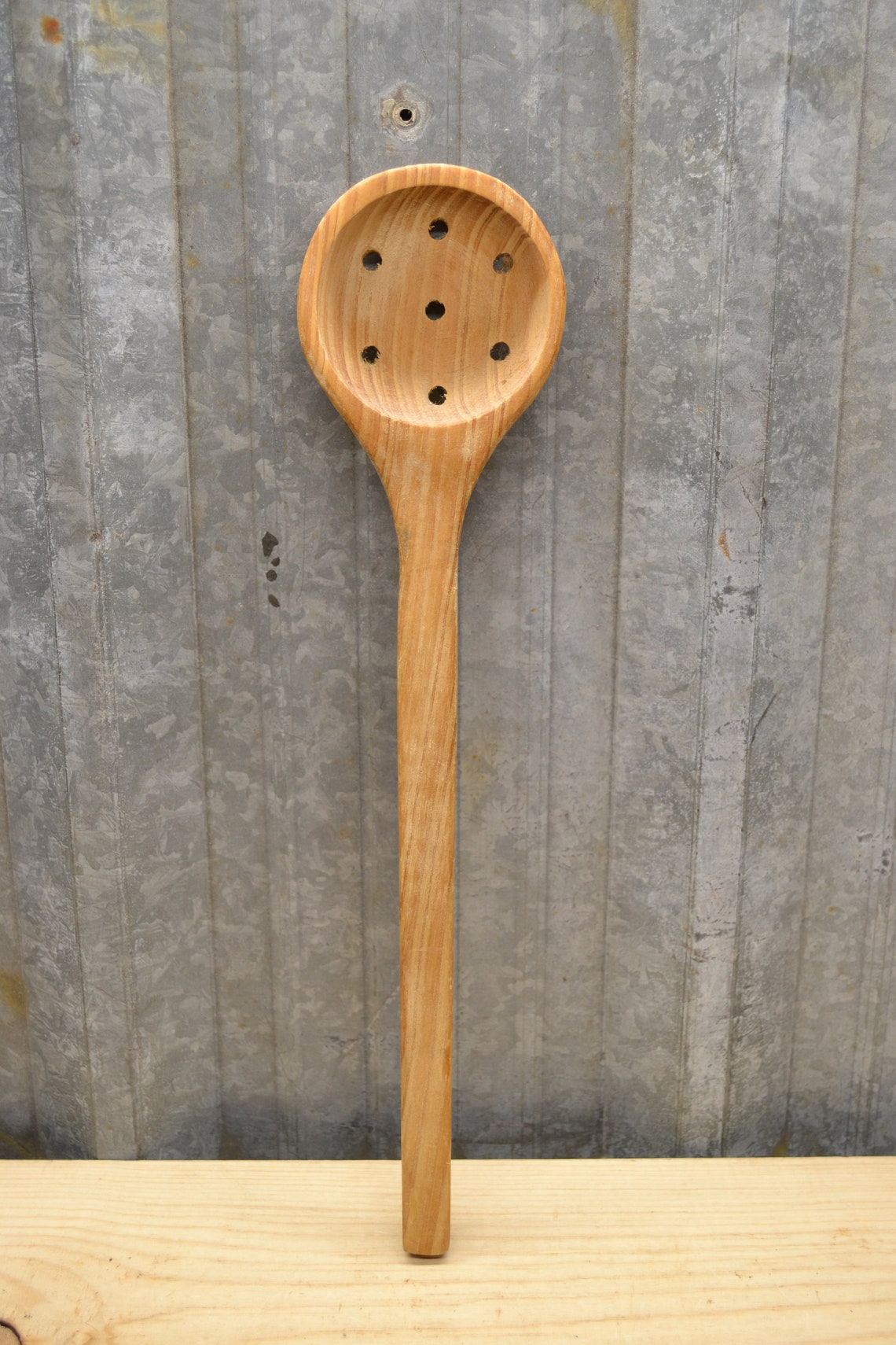 Rustic Wooden Slotted Spoon 13 Inch Wood Spoon w/ Holes Etsy