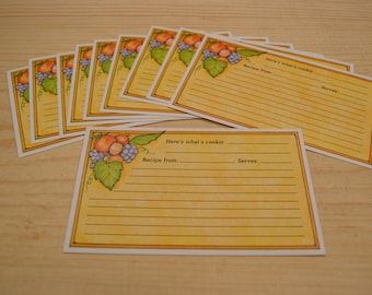 Set of 10 Vintage Blank Recipe Cards - 3 x 5 Inches Vintage Fruit Design Recipe Cards