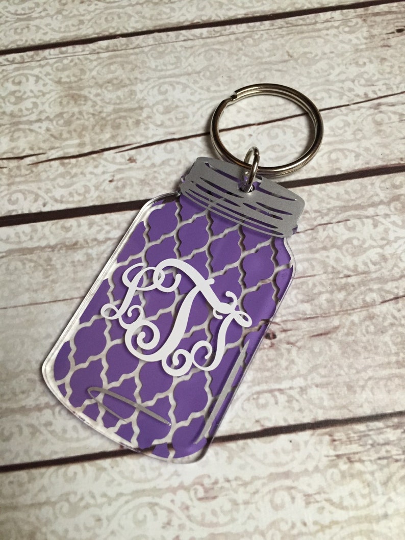 Quatrefoil Mason Jar Keychain Personalized Keychain Etsy