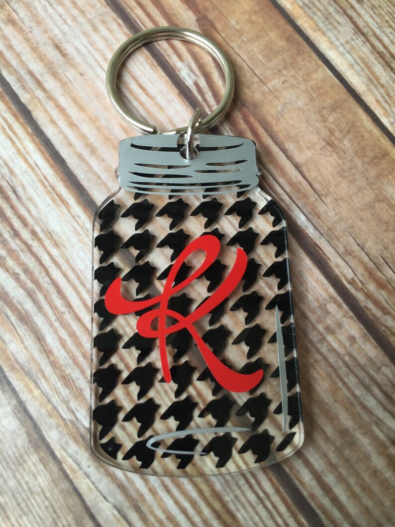 Houndstooth Mason Jar Keychain Personalized Keychain Etsy