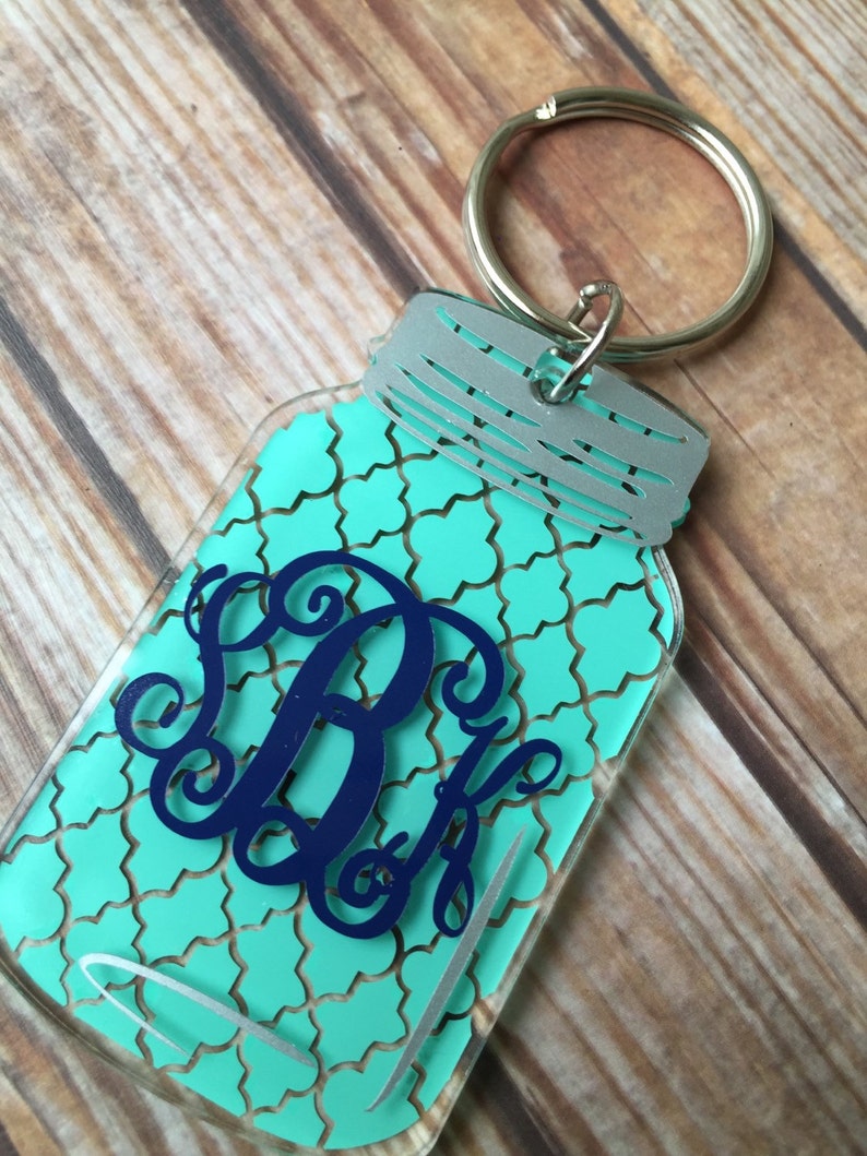 Quatrefoil Mason Jar Keychain Personalized Keychain Etsy