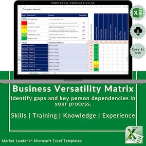 Employee, Staff, Office / Skills, Versatility Matrix, Training, Knowledge, Experience tracker Microsoft Excel Spreadsheet