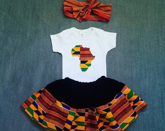 Baby Tutu set/Ankara baby bodysuit , skirt, headband/kente girls dress/ African baby dress/Baby's first Easter/Baby's first gift.