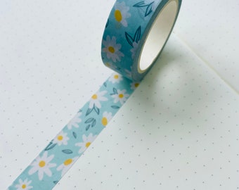 Blue Floral Washi tape/ White daisies cute Collage Planner Sticker/ Scrapbooking Sping Flowers Bullet Journal deco