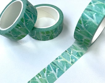 Green Watercolour Washi Tape •Bullet Journal tape• Botanical Planner • Aqua Abstract Pattern •