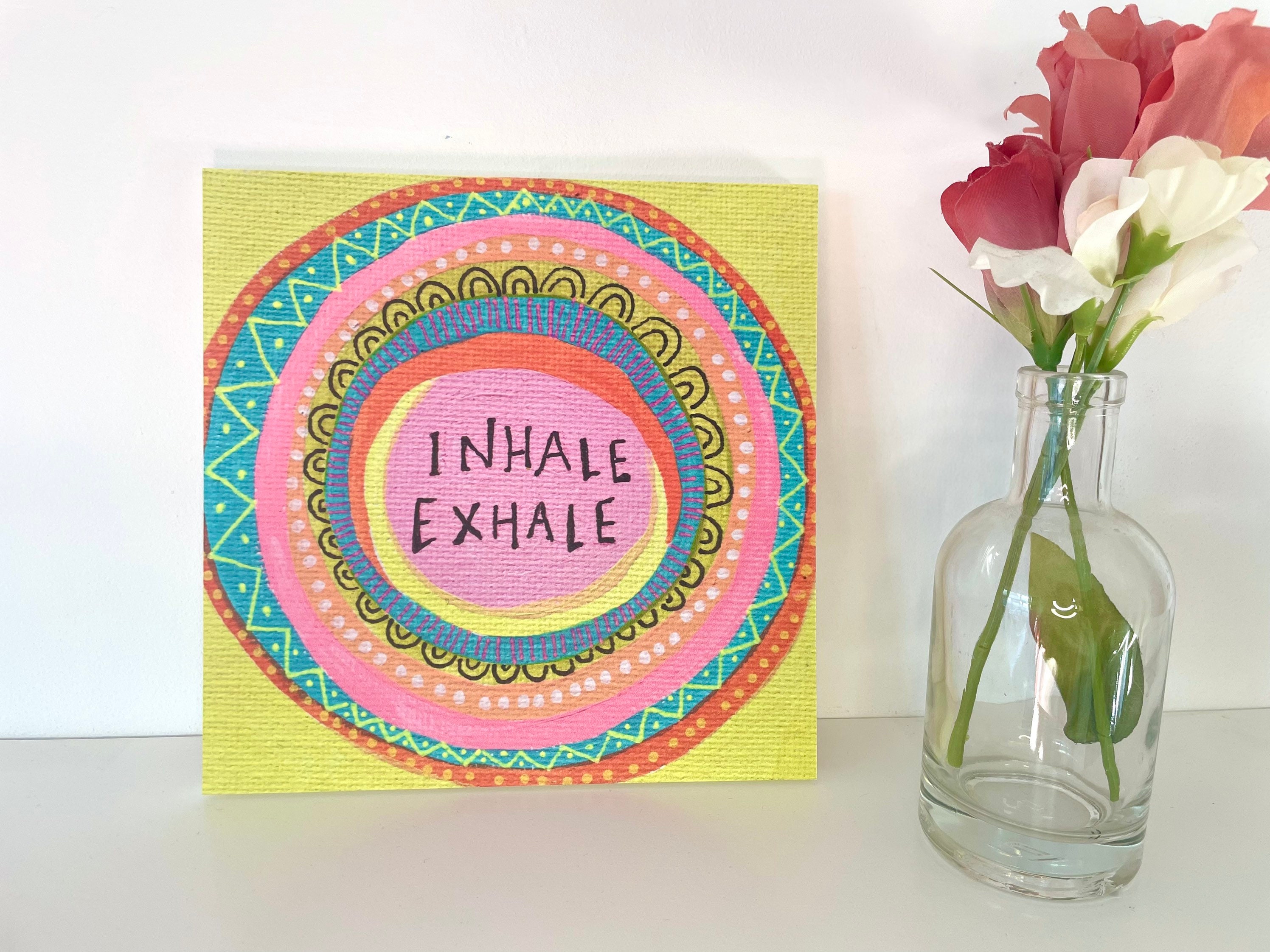 Inhale Exhale Mandala Wall Art/ Yellow Home Decor/ Positive