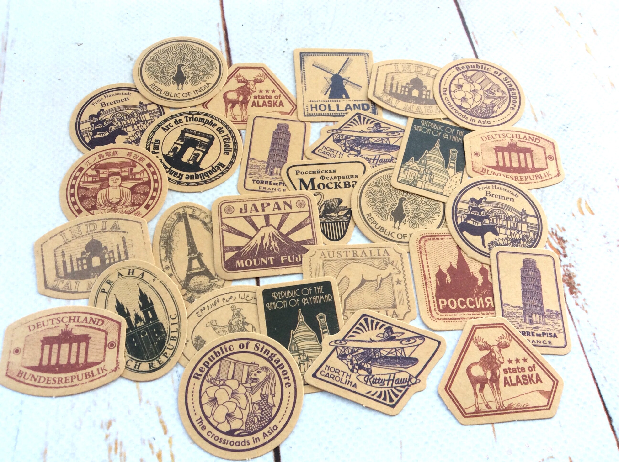 kraft travel sticker set art journal collage stickers etsy