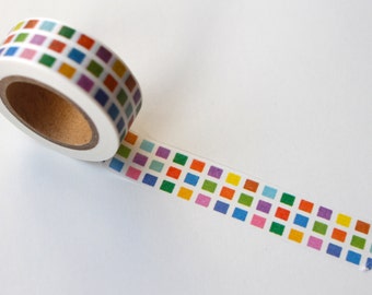 Rainbow Washi Tape, Square pattern Bullet journal tape, bright Scrapbooking/ Planner Washi tape