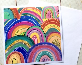 Rainbow Art Card/ Fun Happy Birthday/ Rainbow Good Luck Get Well Soon Card/ Yoga Lover Colourful Abstract Artwork/ Any Occasion