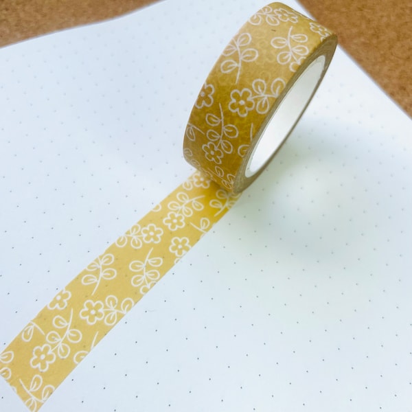 Yellow Floral Washi tape/ Mustard Daisy cute Collage Planner Sticker/ Scrapbooking Sping Flowers Bullet Journal deco