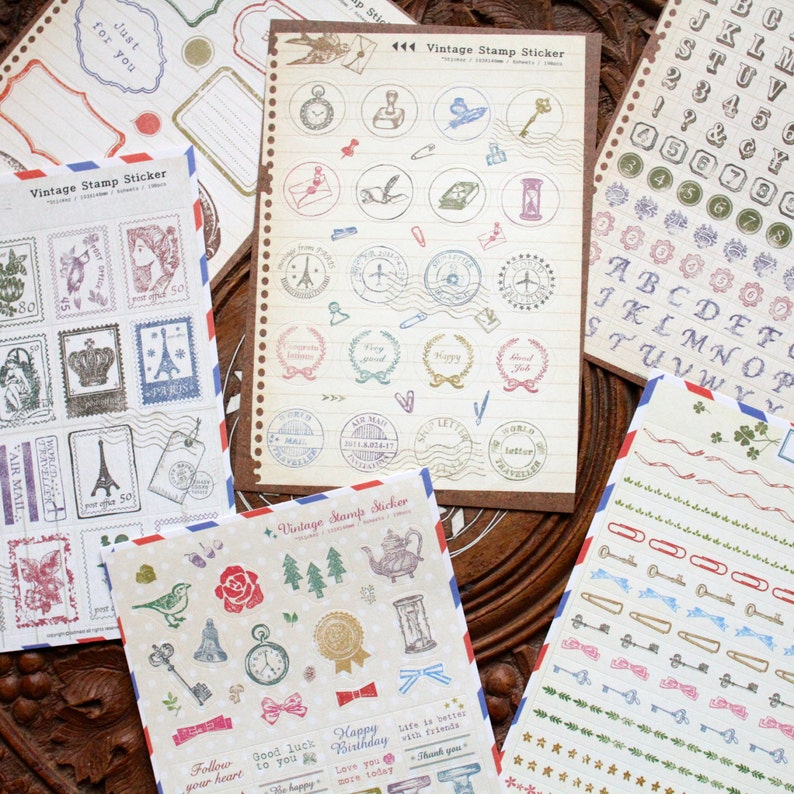 bullet journal sticker set retro postage stamps bujo
