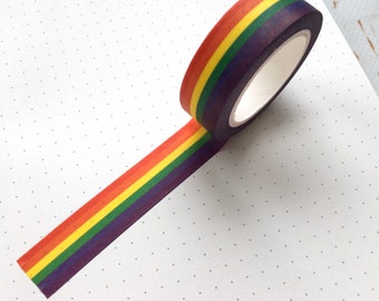 Rainbow stripe Washi Tape Stripey Scrapbook tape. Planner Deco tape UK