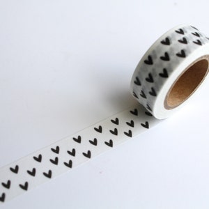 Black Love heart Washi tape/ Hearts Planner tape/ crafting tape/ White Giftwrap