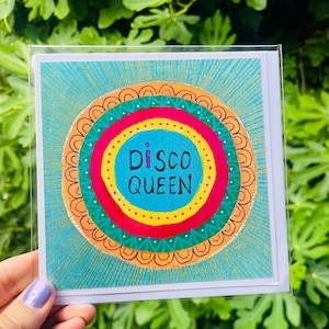 Biglietto d'auguri "Disco Queen Funky" - Biglietto d'auguri "Dancing Queen Fun Art" - Migliore amica - Sorella - Figlia - Biglietto d'auguri "Queen Bee Dancing Lover"