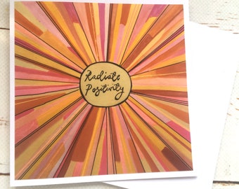 Radiate Positivity Sunshine Art  Card/ Sun Greetings Birthday Card/ Yoga Lover Colourful Abstract Artwork/ Friendship Card