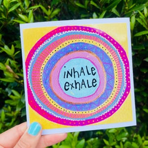 Inspirez, expirez, carte d'art mandala, anniversaire des amoureux des couleurs, carte de bonne chance pour l'examen, amateur de yoga, coloré, inspiration