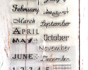 Bullet Journal Months Lettering Silicone Stamp/ Bujo Calendar Date Clear stamp/Monthly Planner Rubber stamps