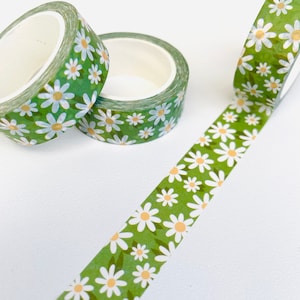 Ruban adhésif en Washi vert à fleurs/Autocollants pour agenda de collage marguerites blanches/Bullet Journal déco fleurs printanières de scrapbooking