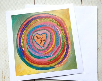 Mandala Thank You Card/ Rainbow fun Thanks Greetings Card/ Yoga Lover Colourful Abstract Artwork/ Any Occasion Friendship Card