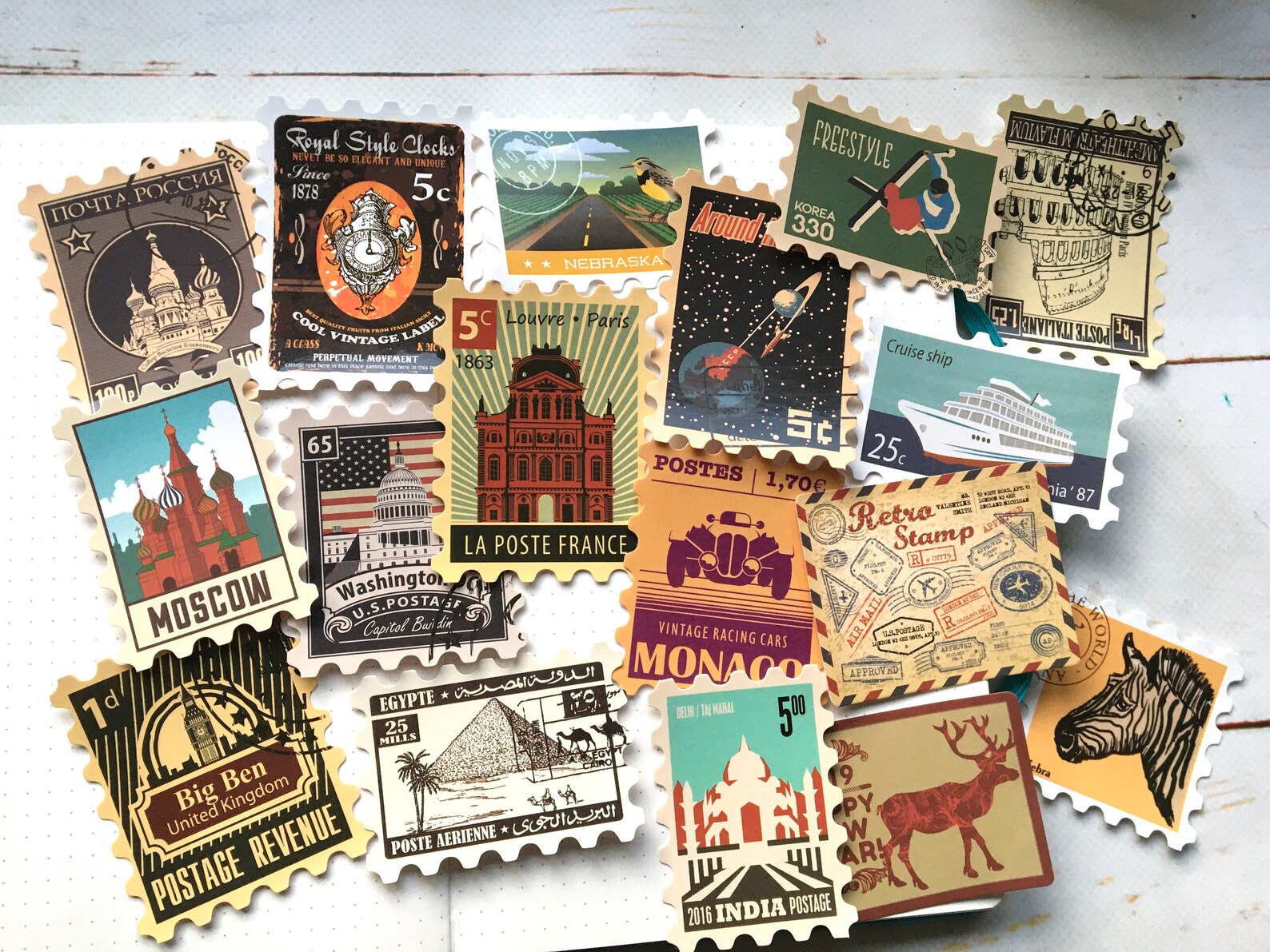 Travel Stamp Stickers / Travel Journal Deco / Vintage Inspired Etsy