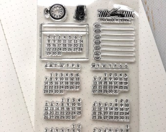 Bullet Journal Silicone Stamp/ Bujo Calendar Date Clear stamp/ Weekly Monthly Planner Rubber stamps