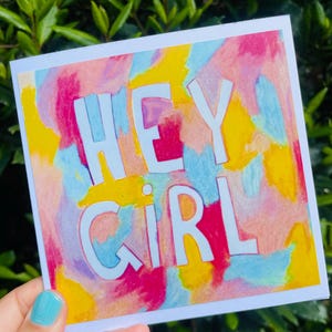 Tarjeta Hey Girl BFF / Hola / Hey / Hola Tarjeta de cumpleaños / Pensando en ti / Enviando tarjeta de amor / Tarjeta de amistad para cualquier ocasión / Buena suerte en los exámenes