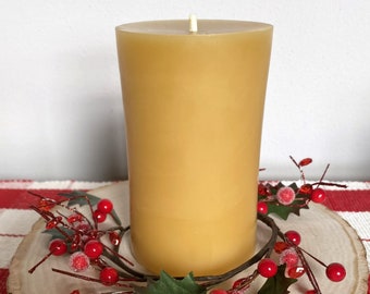 Pure Beeswax Pillar Candle: Natural Honey Scent, Unscented