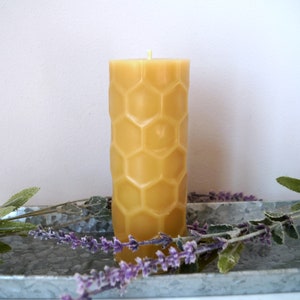 Beeswax Hexagon Pillar Candle, Unique Pillar Candles, Pillar Beeswax Candles, Pillar Candles Yellow, Bee Decor