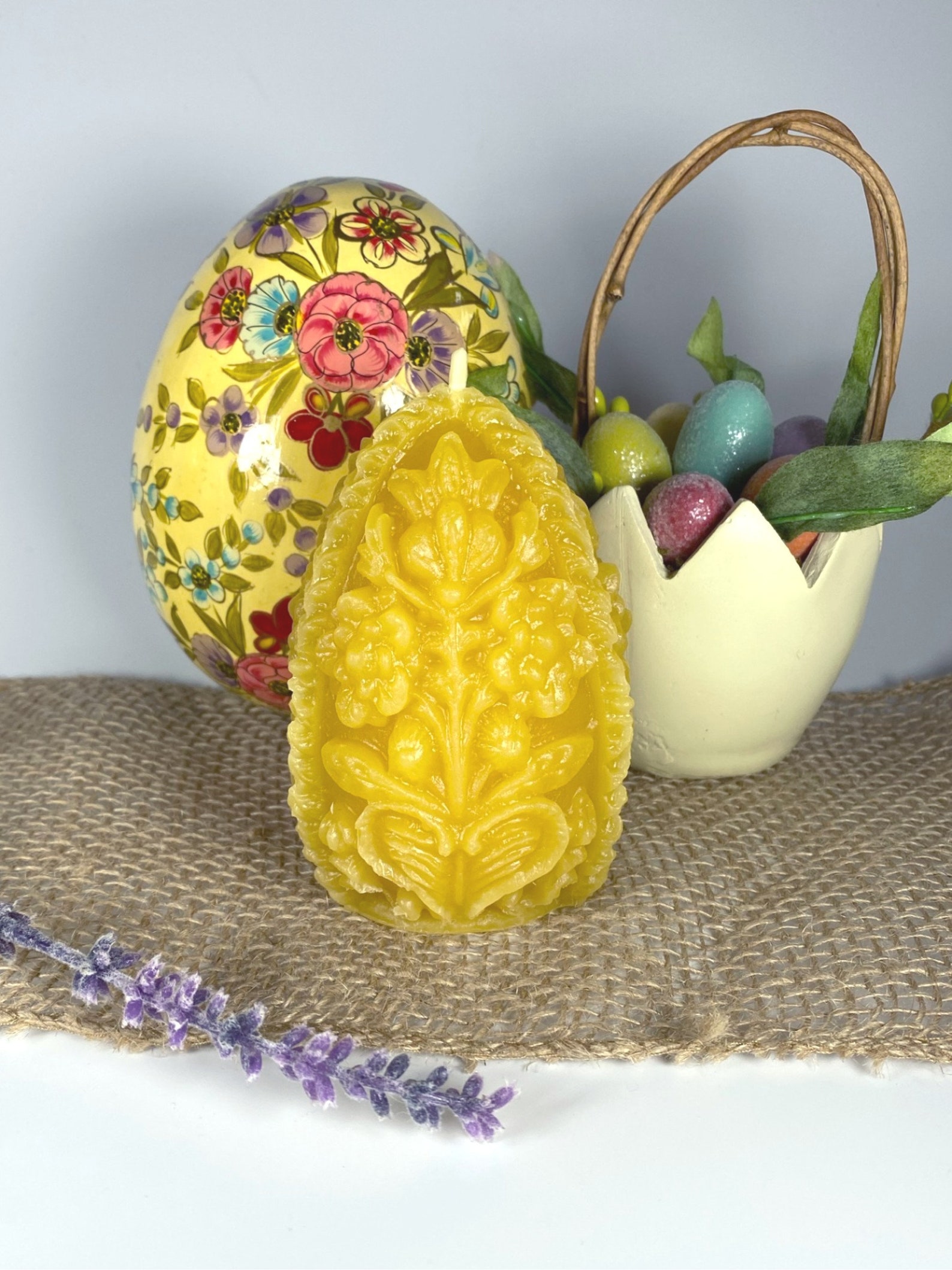 Beeswax Carved Egg Candle Molded Beeswax Candle Egg Decor Etsy