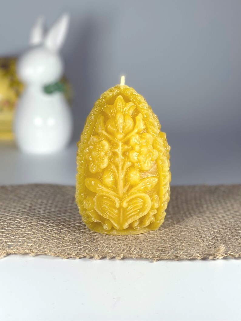 Beeswax Carved Egg Candle Molded Beeswax Candle Egg Decor Etsy